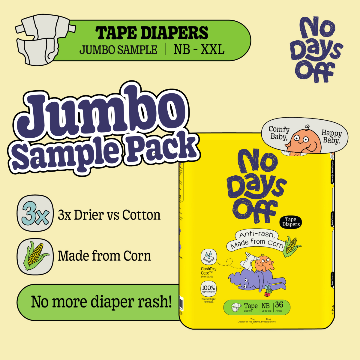 Jumbo Sample Pack Anti-Rash Diaper Pants for Day 🌽☀️
